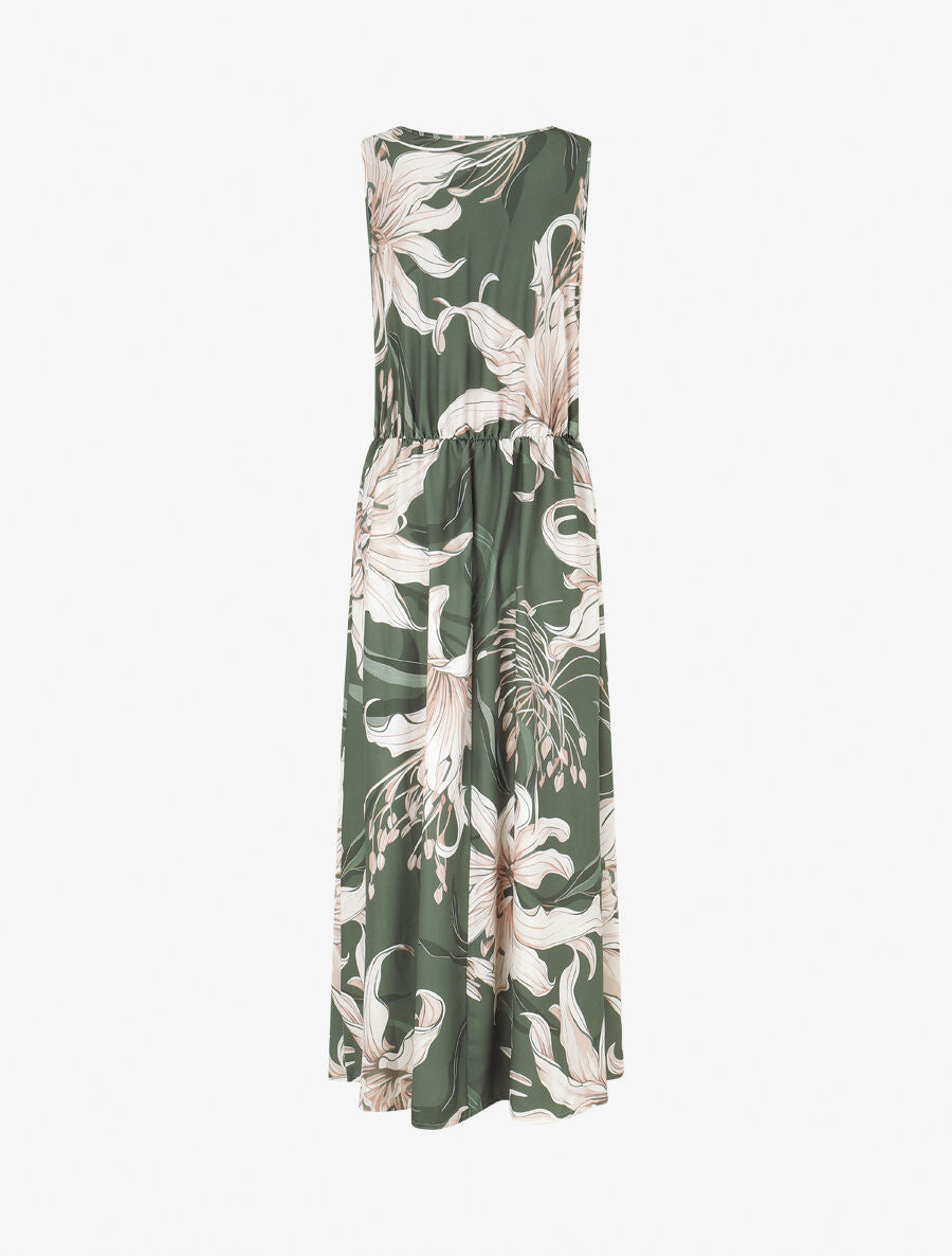 Robe longue élastiquée imprimé floral - Kaki - 2
