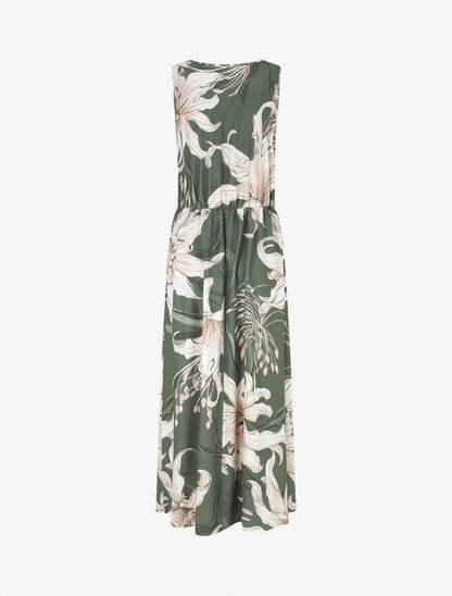 Robe longue élastiquée imprimé floral - Kaki - 2