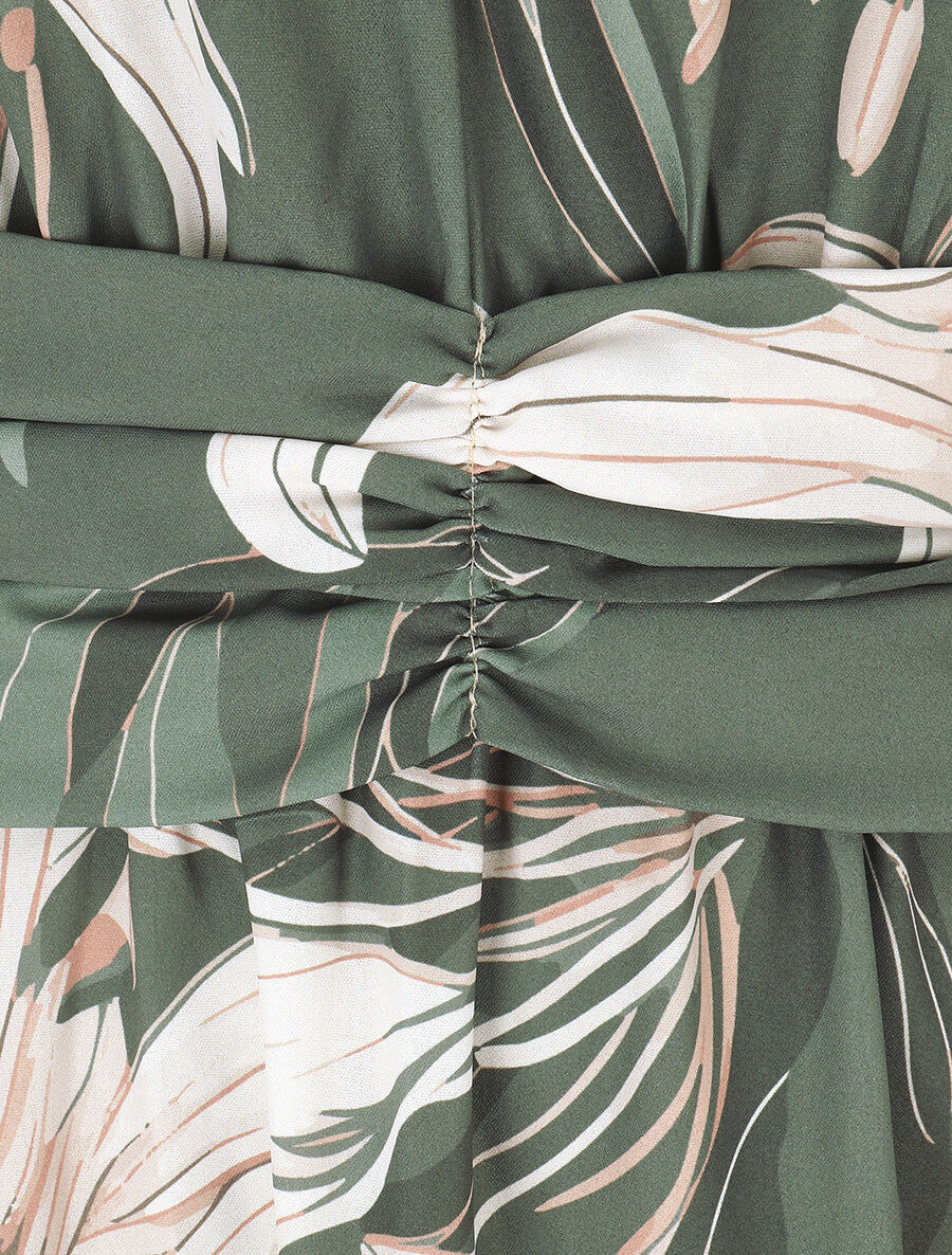 Robe longue élastiquée imprimé floral - Kaki - 3