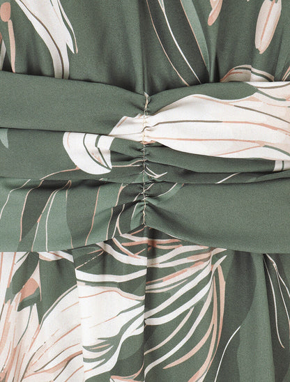 Robe longue élastiquée imprimé floral - Kaki - 3