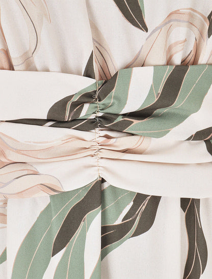 Robe longue élastiquée imprimé floral - Beige - 3