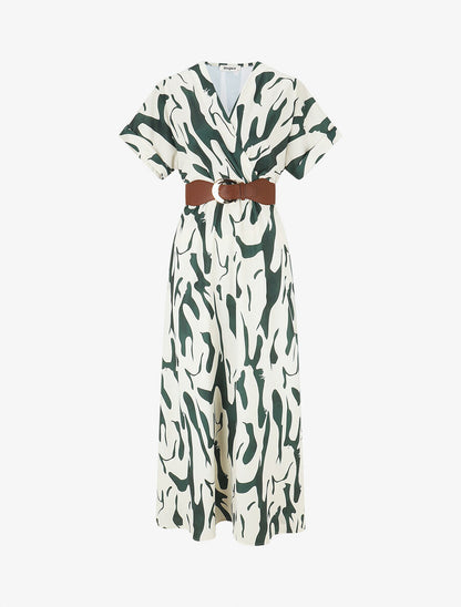 Robe longue à cache-coeur imprimé abstrait - Kaki - 1