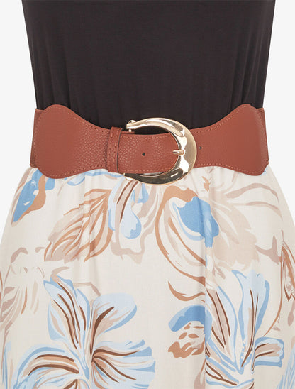 Robe longue à bretelles brodées imprimé floral - Beige - 3