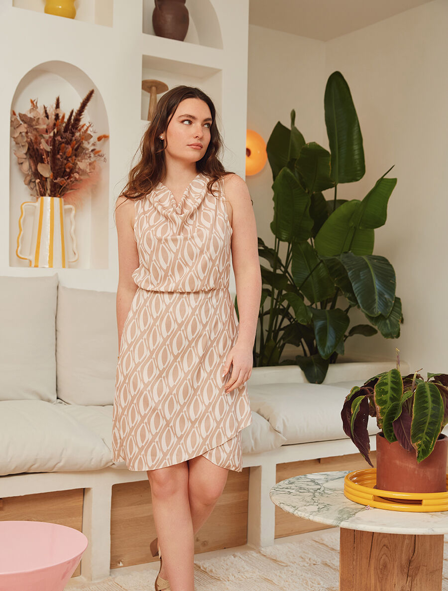 Robe droite à imprimé seventies - Beige - 4