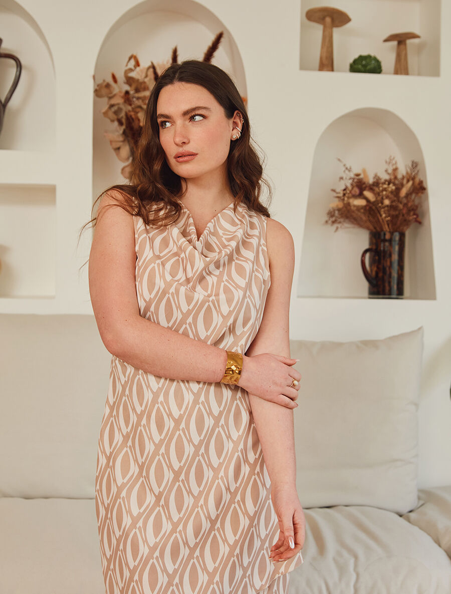 Robe droite à imprimé seventies - Beige - 5