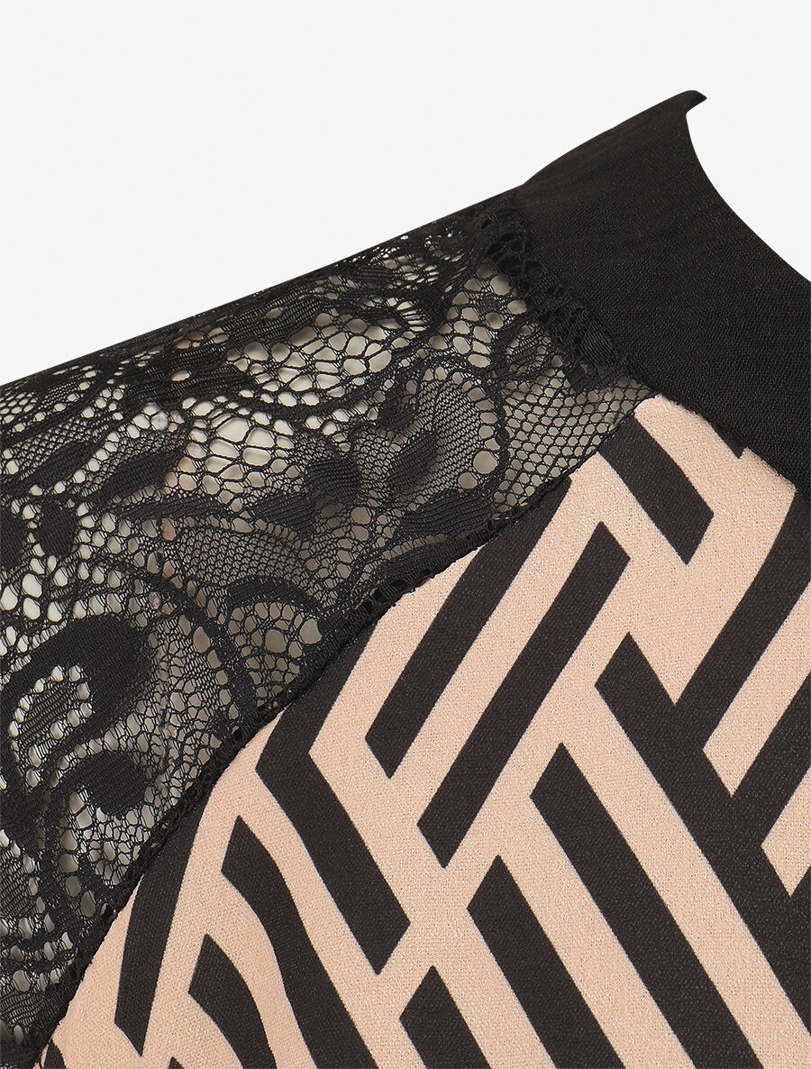 Top imprimé graphique à manches courtes en dentelle - Beige - 3