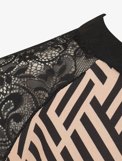 Top imprimé graphique à manches courtes en dentelle - Beige - 3