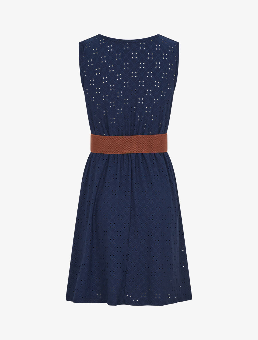 Robe droite unie et ajourée - Marine - 2