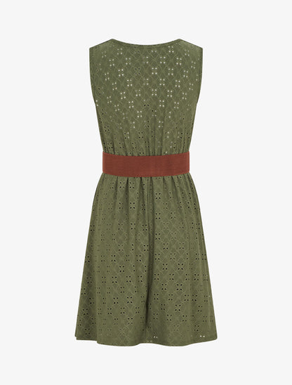 Robe droite unie et ajourée - Kaki - 2