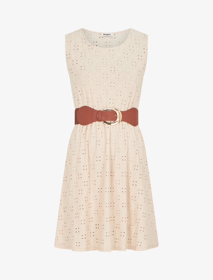 Robe droite unie et ajourée - Beige - 1