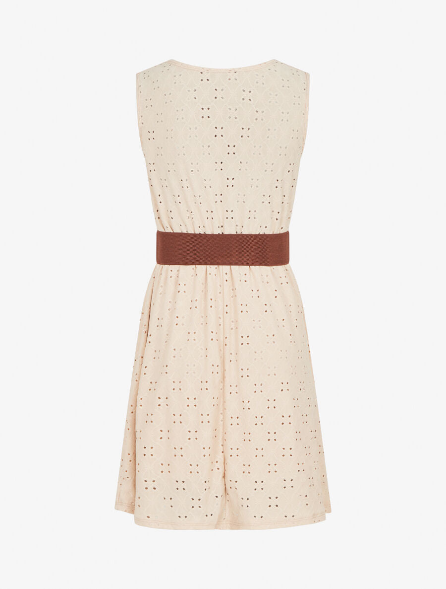 Robe droite unie et ajourée - Beige - 2