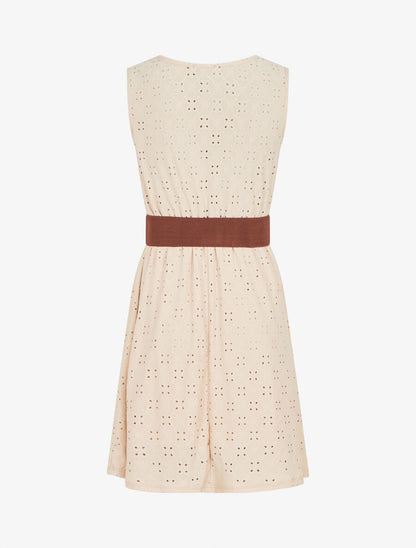 Robe droite unie et ajourée - Beige - 2