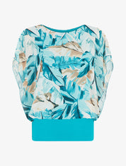Top en voile à manches volantées imprimé feuillage - Turquoise - 4