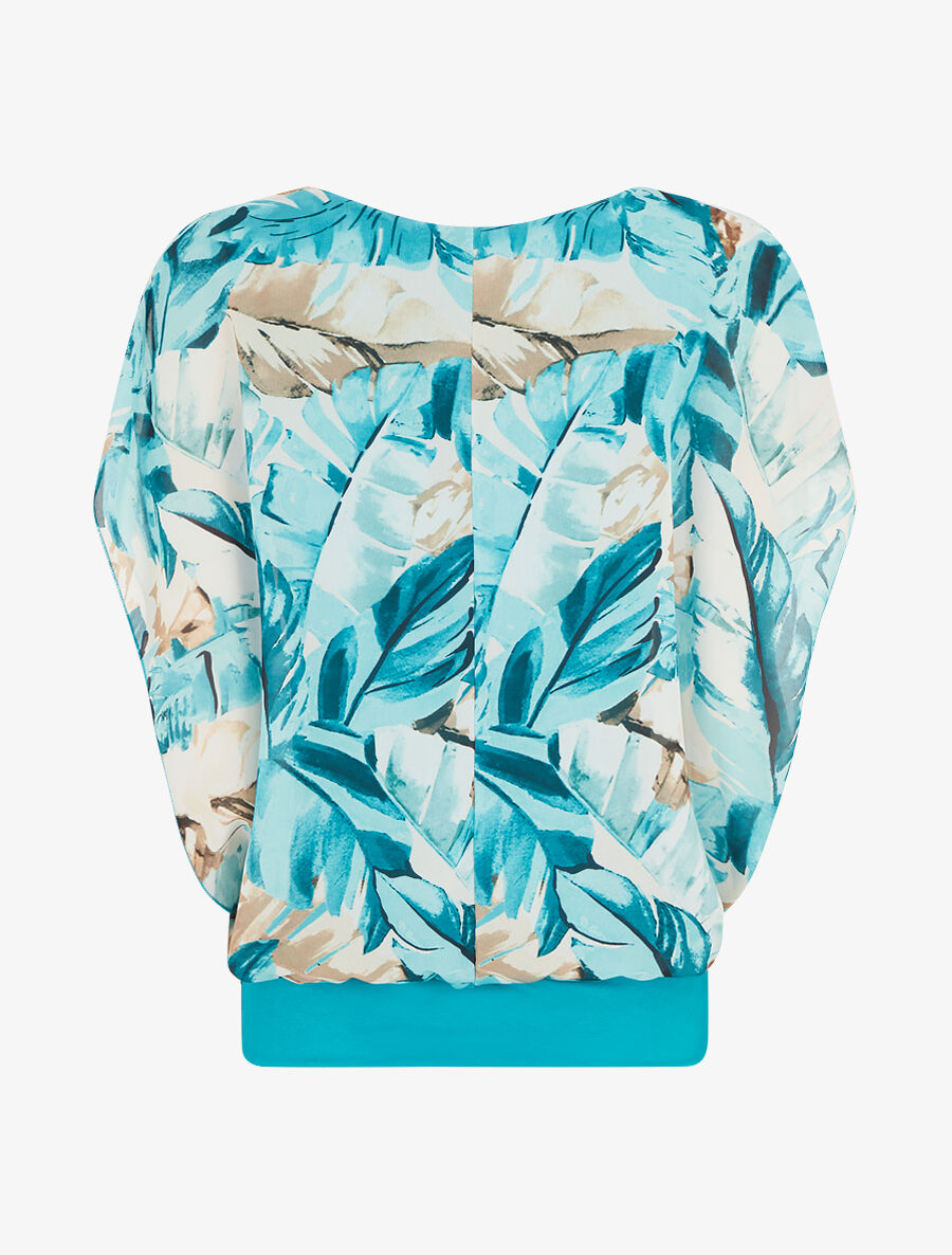 Top en voile à manches volantées imprimé feuillage - Turquoise - 2