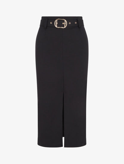 Jupe droite mi-longue unie - Noir - 4