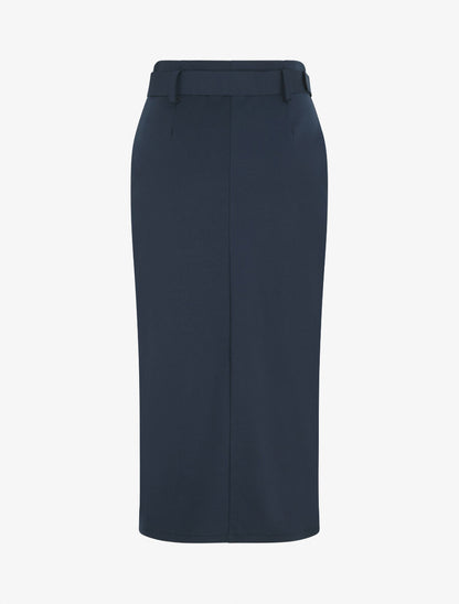 Jupe droite mi-longue unie - Marine - 2