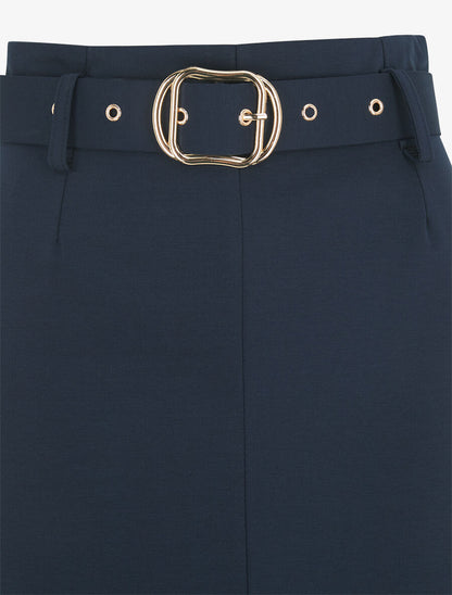 Jupe droite mi-longue unie - Marine - 3