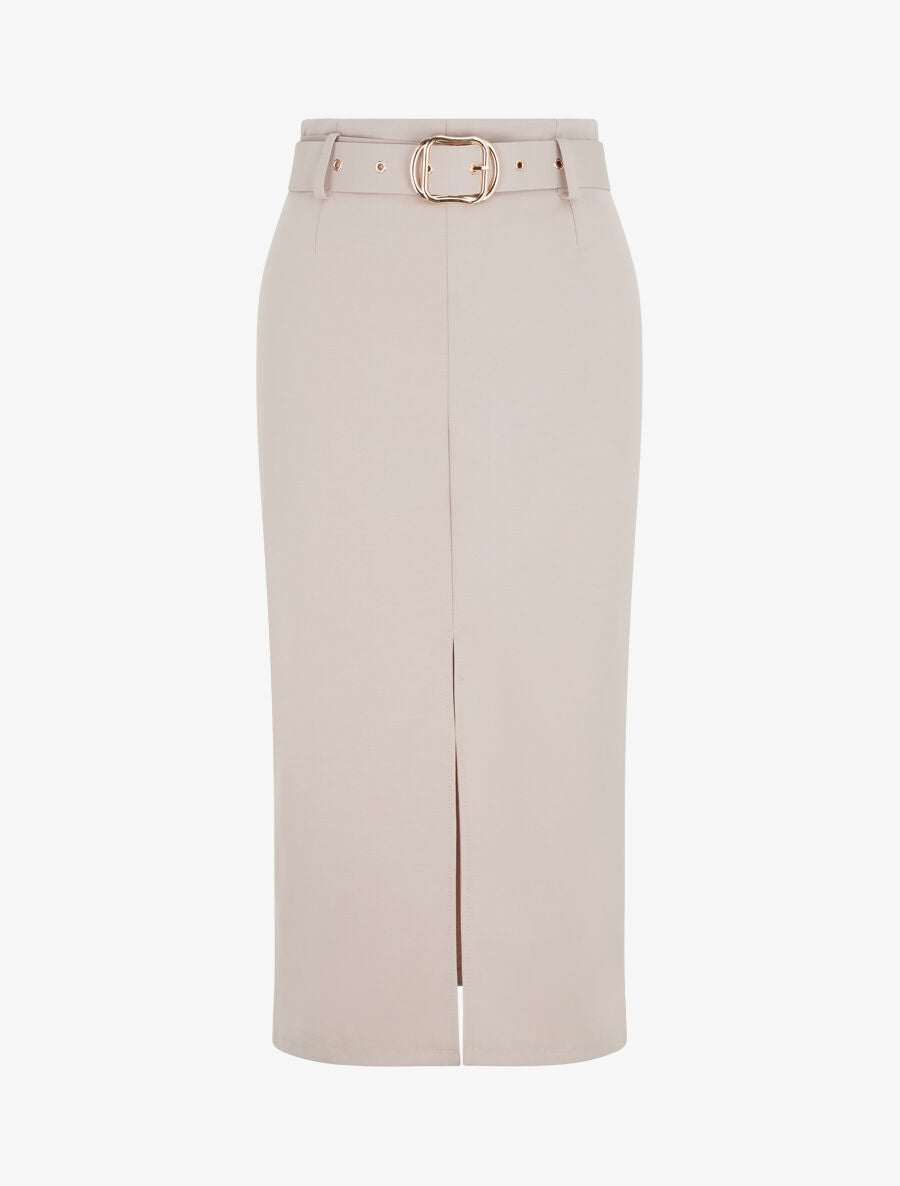 Jupe droite mi-longue unie - Beige - 1