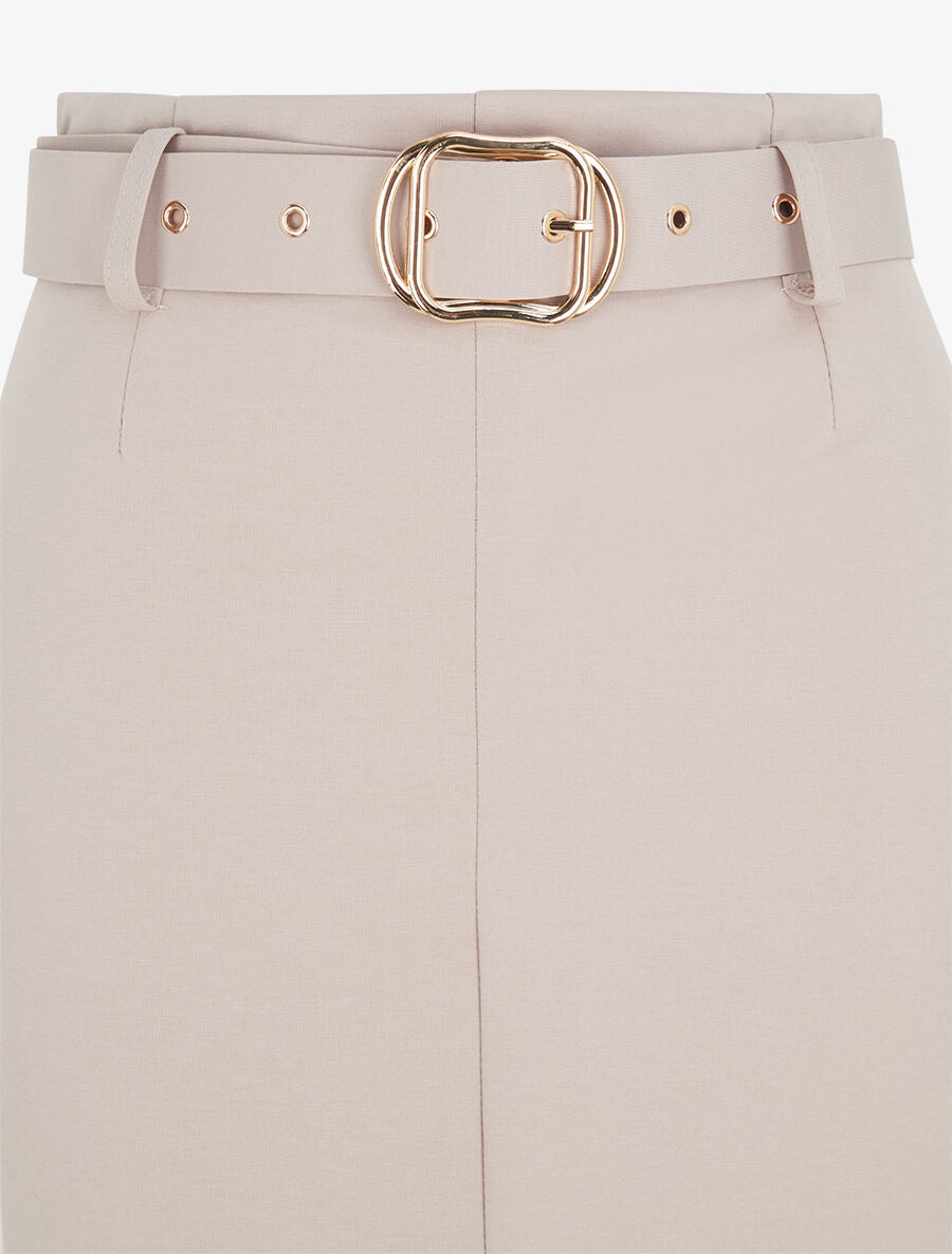 Jupe droite mi-longue unie - Beige - 3