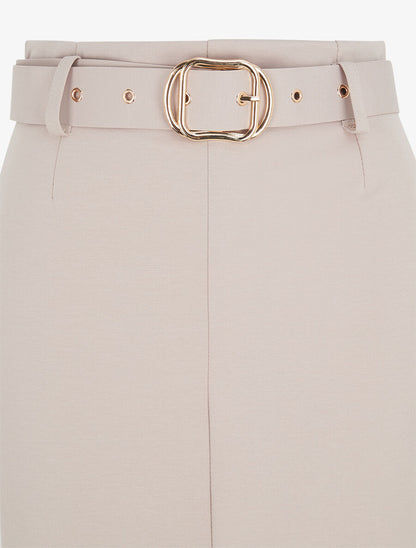 Jupe droite mi-longue unie - Beige - 3