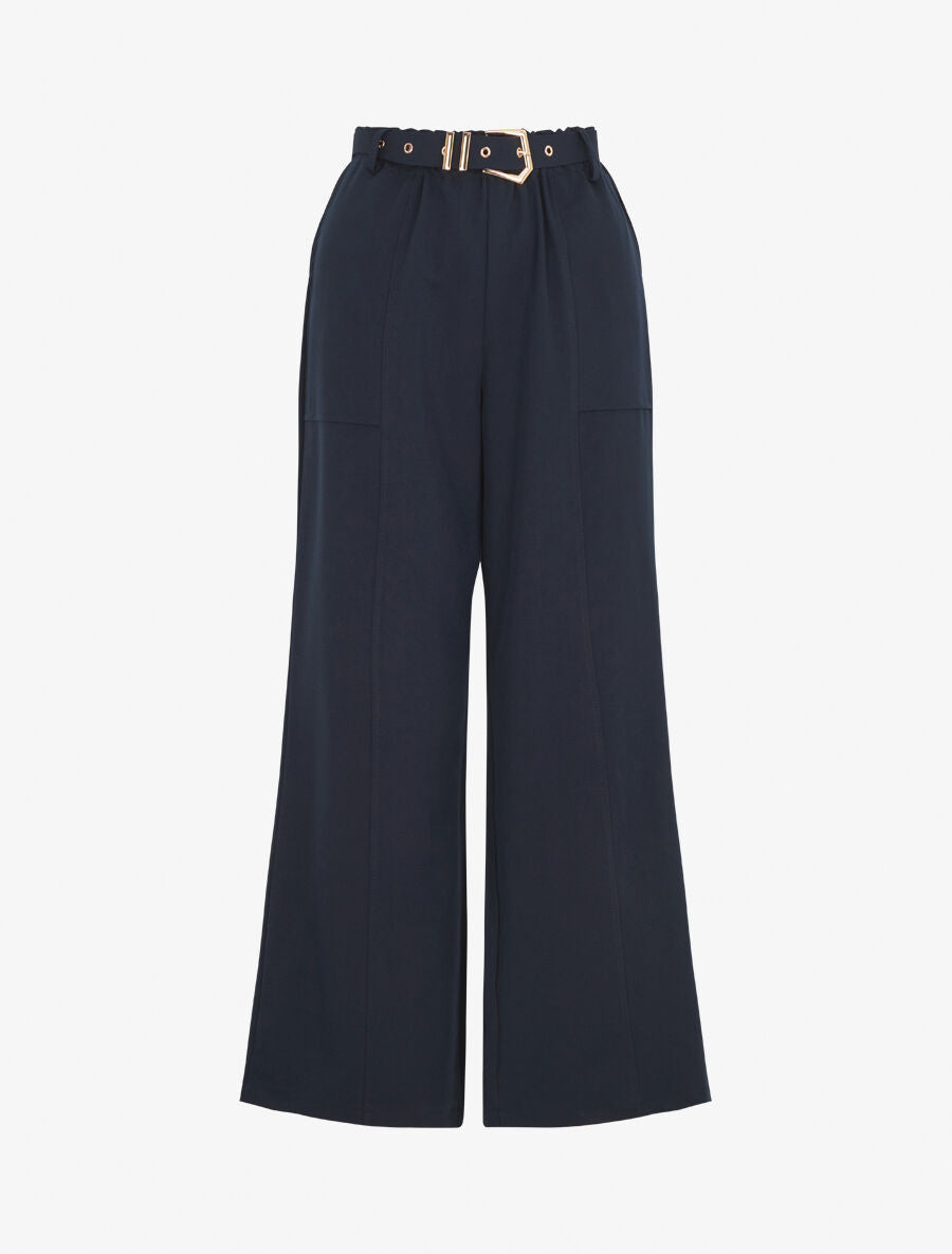 Pantalon ample à taille élastiquée - Marine - 4
