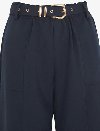 Pantalon ample à taille élastiquée - Marine - 3