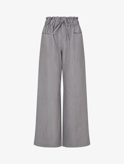 Pantalon droit taille haute élastiquée - Gris - 1