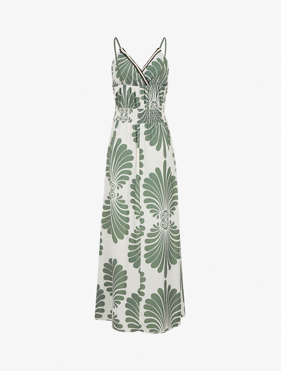 Robe longue à taille élastiquée imprimé fantaisie - Kaki - 2