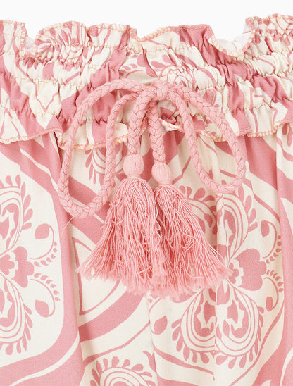 Pantalon élastiqué à imprimé graphique - Rose - 3