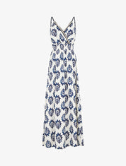 Robe longue à taille élastiquée imprimé floral - Marine - 1
