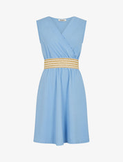 Robe unie à bande élastiquée - Bleu ciel - 1
