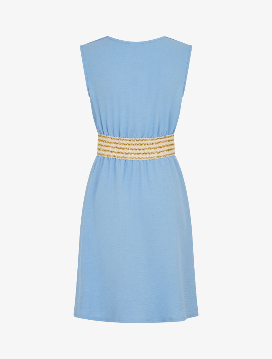 Robe unie à bande élastiquée - Bleu ciel - 2