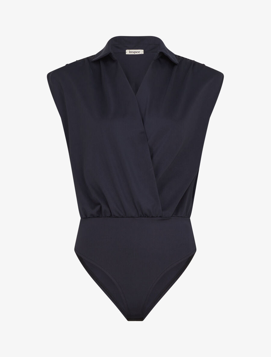 Body uni à col cache-coeur - Marine - 4