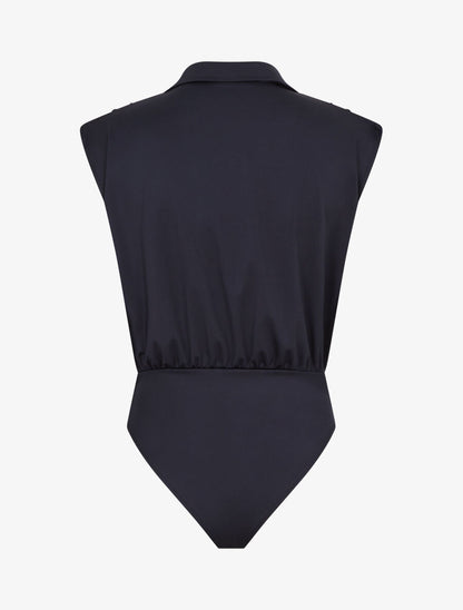 Body uni à col cache-coeur - Marine - 2