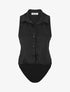 Body satiné style chemise sans manches - Noir - 1