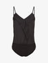 Body satiné à col V et fines bretelles - Noir - 1