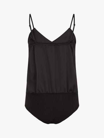 Body satiné à col V et fines bretelles - Noir - 2