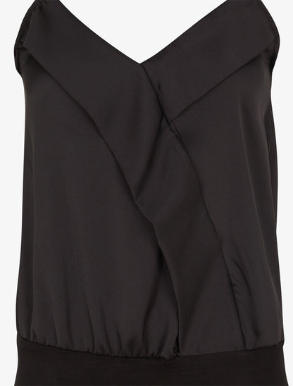 Body satiné à col V et fines bretelles - Noir - 3