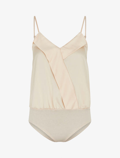 Body satiné à col V et fines bretelles - Blanc - 4