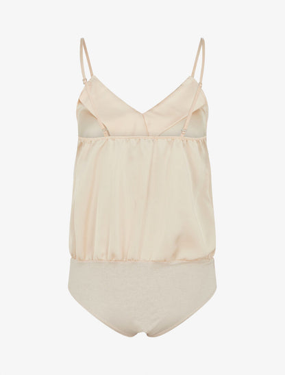 Body satiné à col V et fines bretelles - Blanc - 2