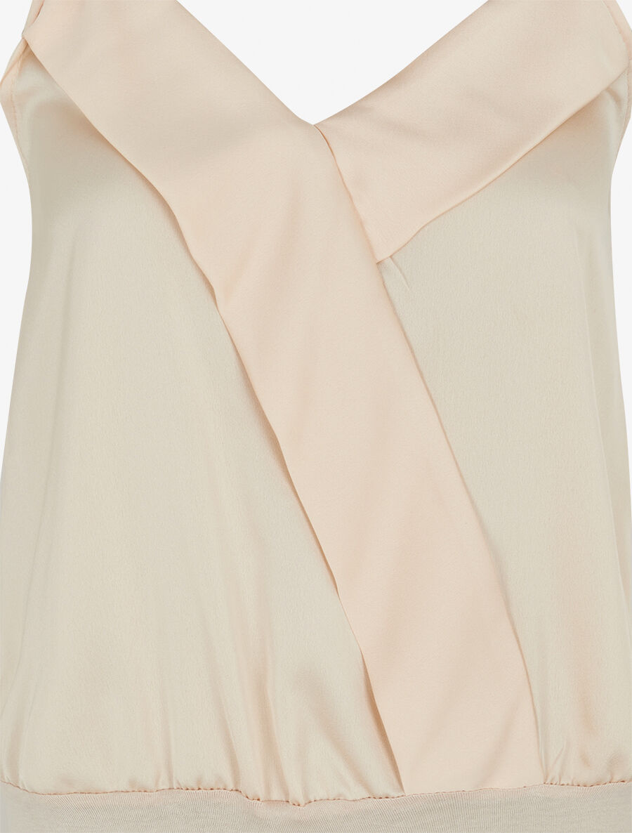 Body satiné à col V et fines bretelles - Blanc - 3