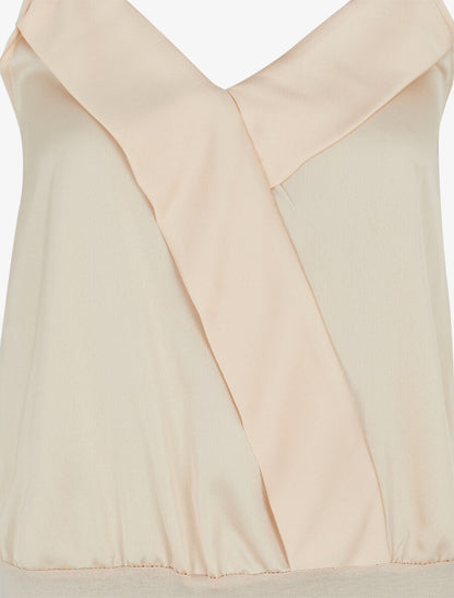 Body satiné à col V et fines bretelles - Blanc - 3