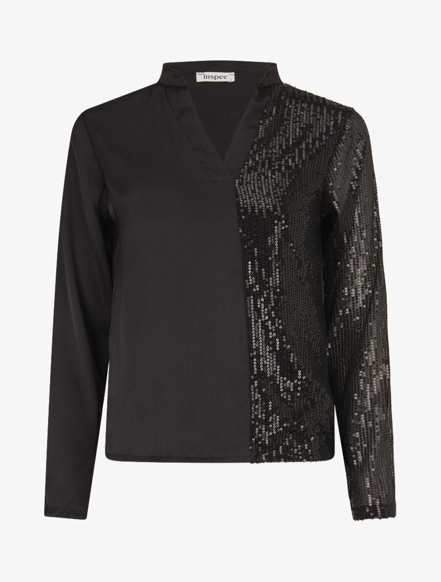 Blouse satinée avec sequins - Noir - 4