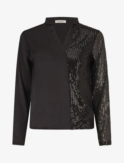 Blouse satinée avec sequins - Noir - 4