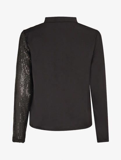 Blouse satinée avec sequins - Noir - 2