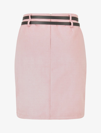 Jupe mi-longue en suédine à double passants - Rose - 2