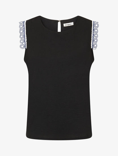 Top uni à détail broderies - Noir - 4