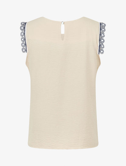 Top uni à détail broderies - Beige - 2