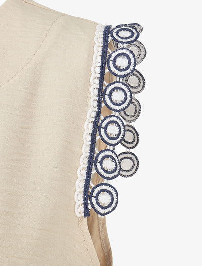 Top uni à détail broderies - Beige - 3