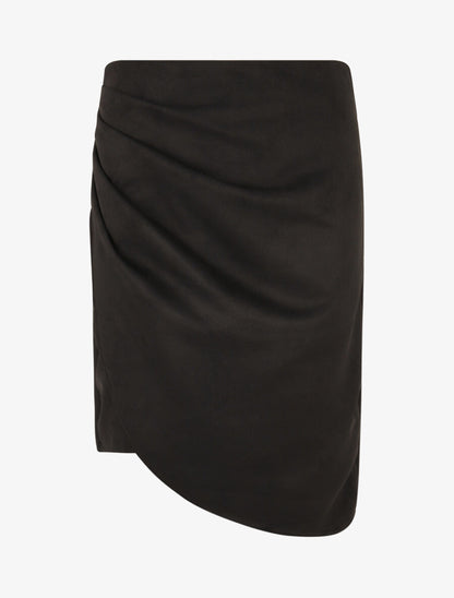 Jupe taille haute en suédine style portefeuille - Noir - 1